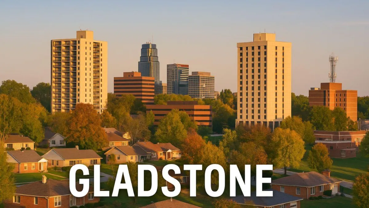 Gladstone Missouri cityscape with residential neighborhoods and access to Kansas City metro real estate.