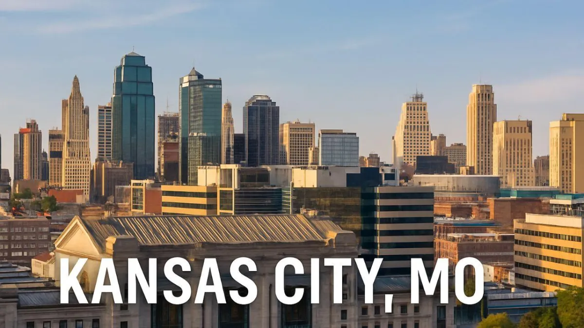 Kansas City Missouri skyline view with downtown high-rises and real estate opportunities in urban core.