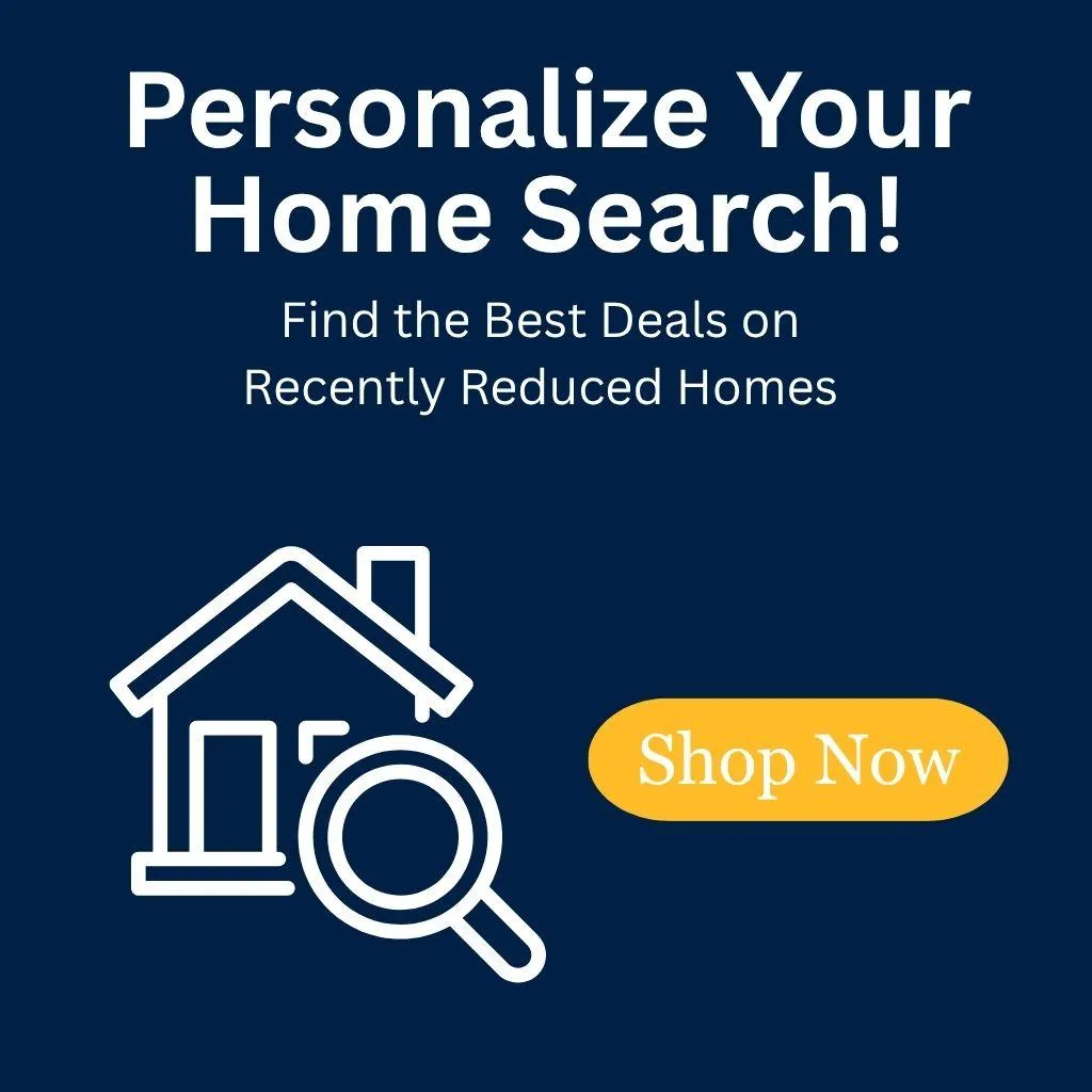  House and magnifying glass icon for personalized real estate search in Kansas City Missouri, with shop now button.