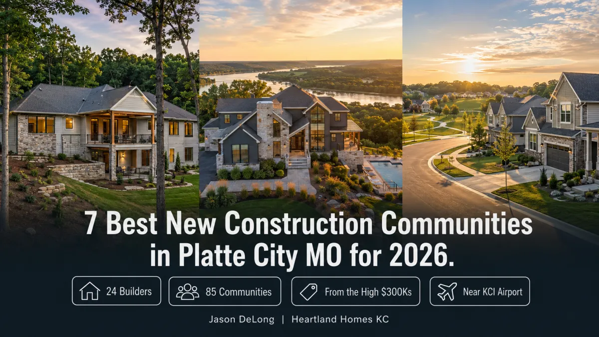New construction communities in Platte City MO featuring luxury homes, wooded lots, Missouri River views, and family-friendly neighborhoods near KCI Airport