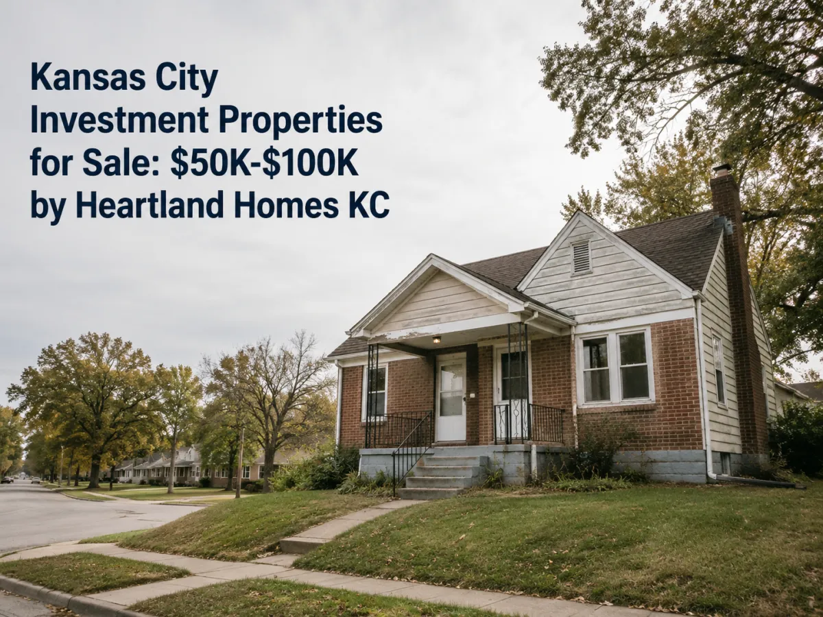 Kansas City investment property for sale in the $50,000 to $100,000 range, featuring a modest brick-and-siding bungalow needing cosmetic updates.