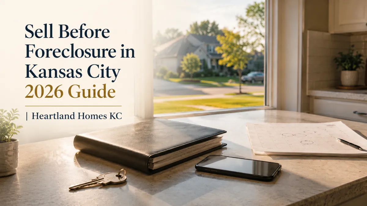 Kansas City house with keys, mortgage documents and a calendar representing the timeline to sell before foreclosure