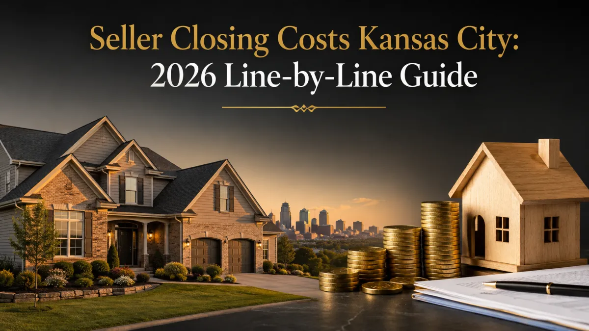 Kansas City suburban home with gold coins, a model house, and closing documents illustrating seller closing costs.