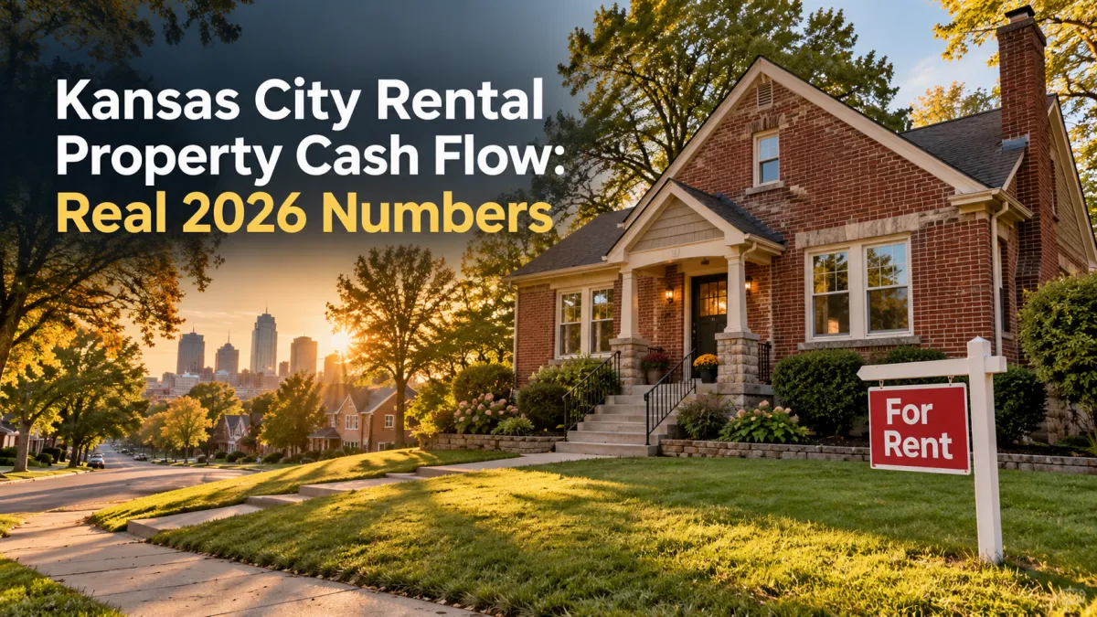 Classic Kansas City brick rental home with a For Rent sign illustrating rental property cash flow and real 2026 investment numbers.
