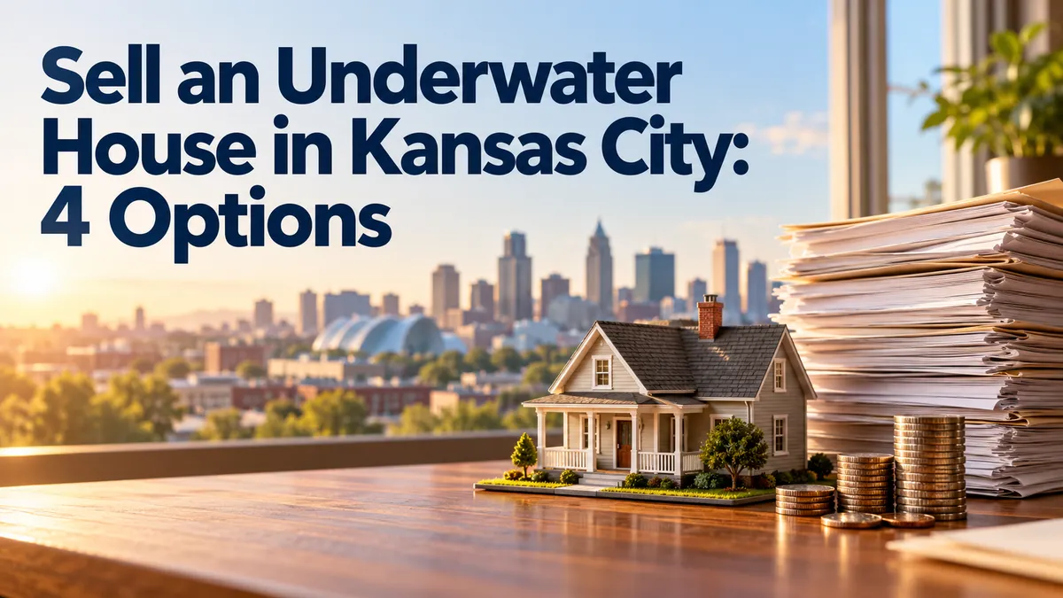 Miniature home beside mortgage documents and coins, illustrating four options for selling an underwater house in Kansas City.