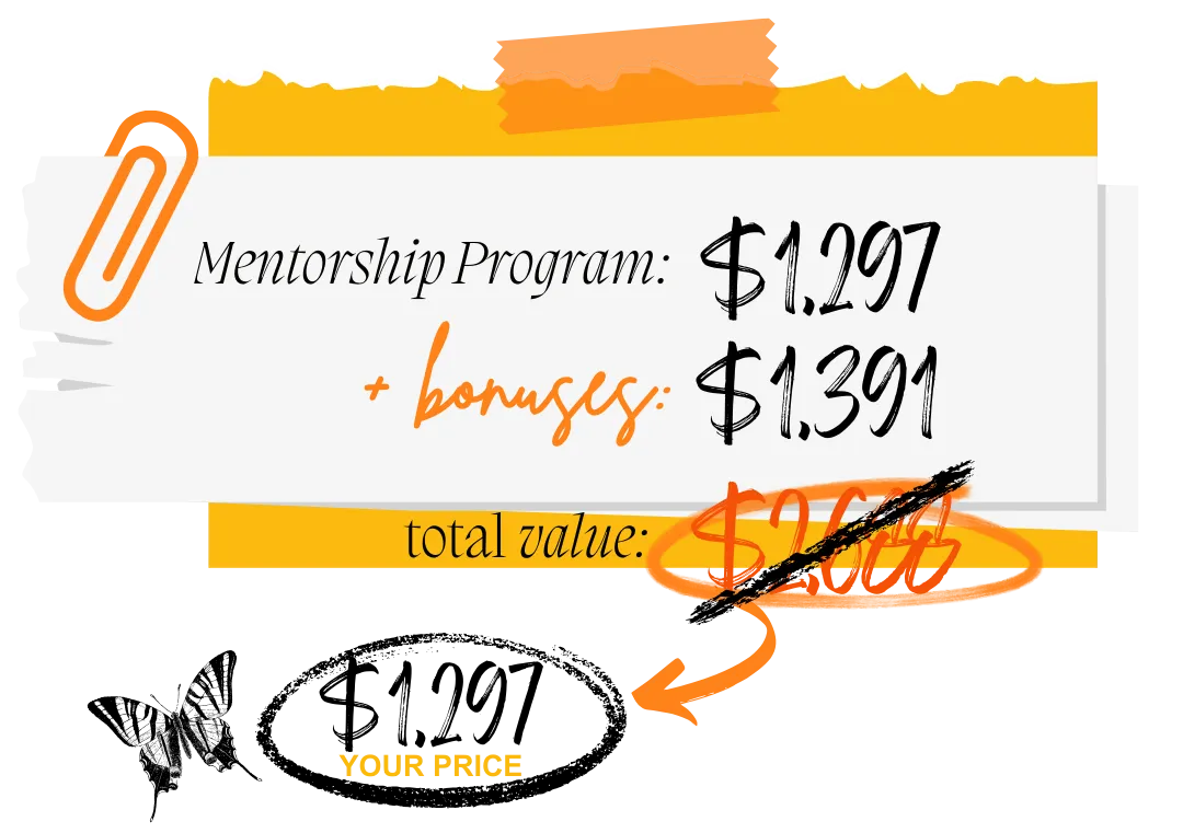 Empower Her Mentorship Program visual breaking down the program value compared to the investment for women entrepreneurs launching their business