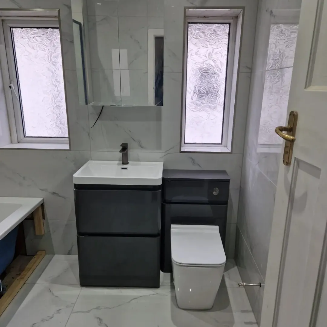 shower toilet sink basin vanity unit installation