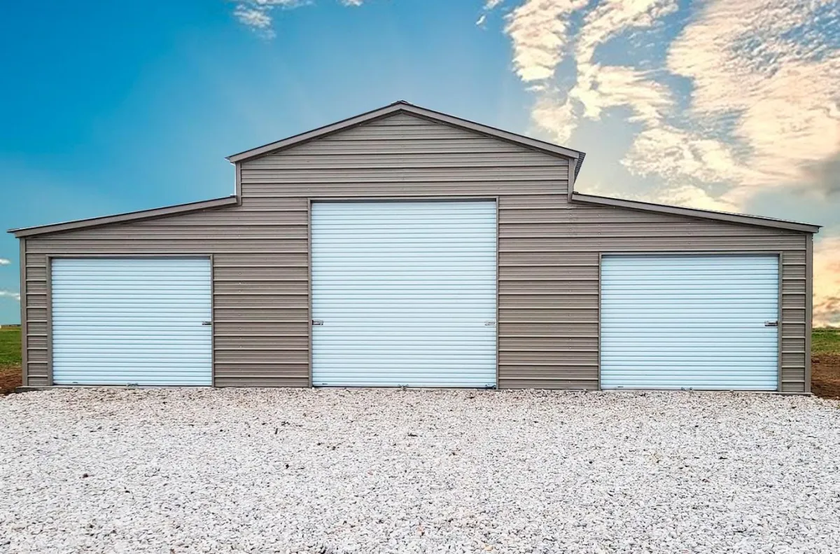 custom metal building with 3 rollup doors