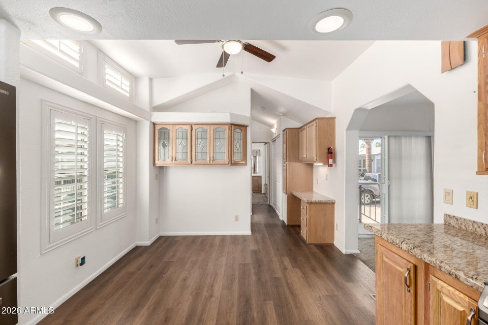 dining room with wood floors 
