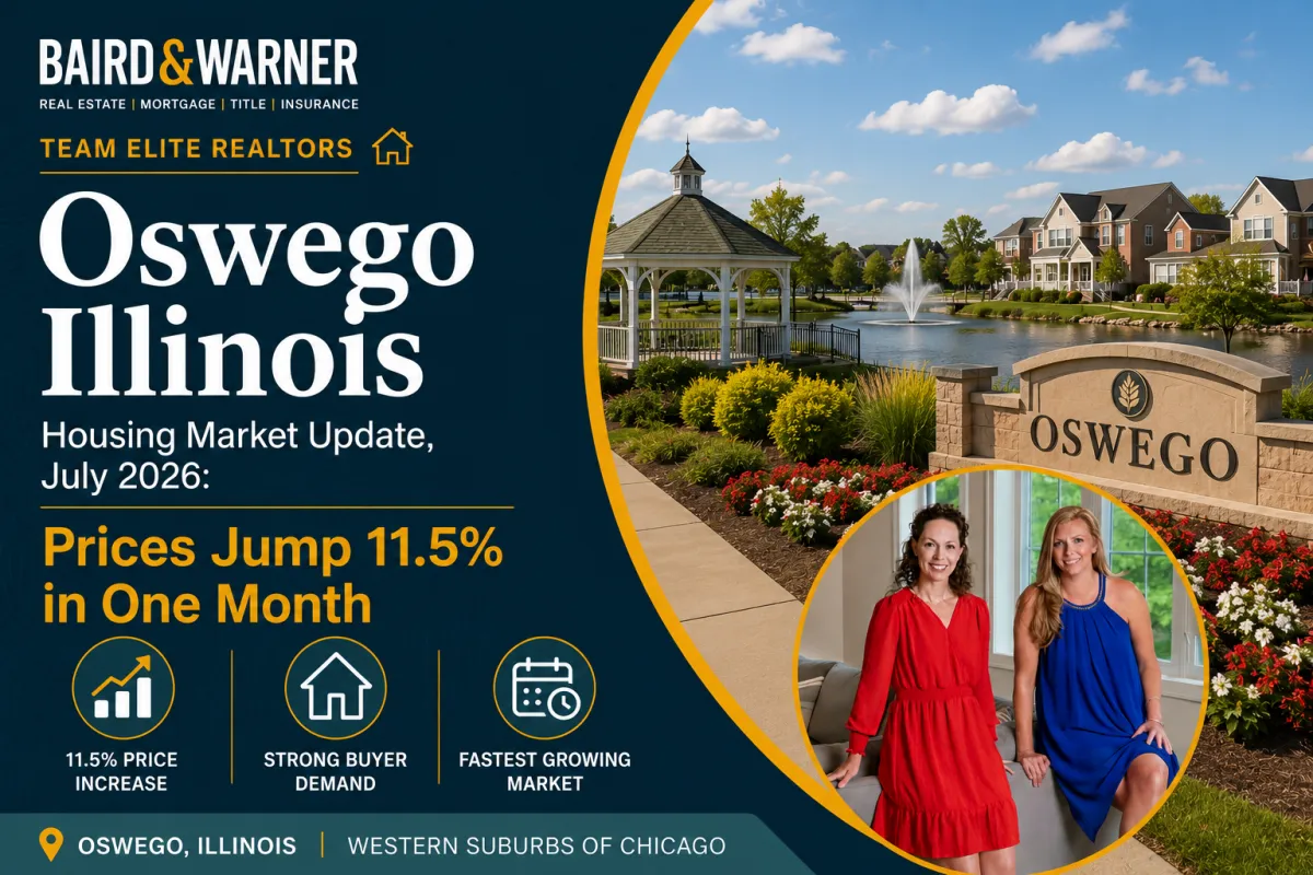 Oswego Illinois Housing Market Update, July 2026: Prices Jump 11.5% in One Month