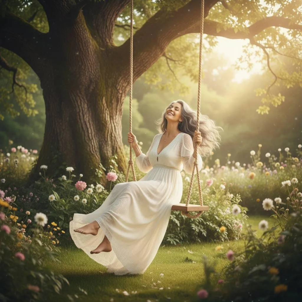 Middle aged woman having fun