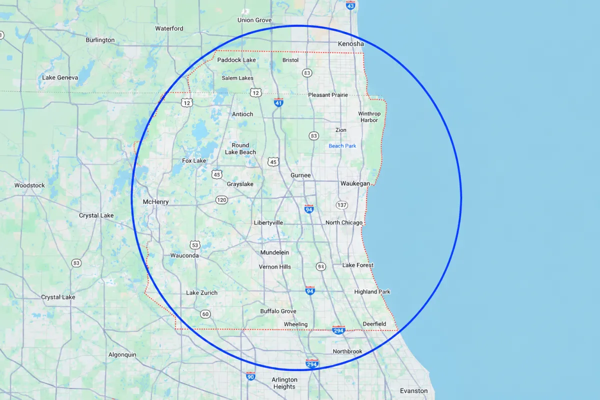 Lake county, Waukegan, Kenosha, Gurnee, Libertyville, Round Lake, Wadsworth, Lake Forest, Highland Park