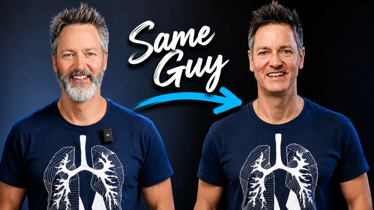 Vaughan Wickins - Certified Health and Wellness Consultant, Breathwork Instructor and author of GUTWISE - shown bearded in course recordings and clean-shaven in profile photo. Same instructor, same Ocean Breeze™ technique, slightly different face.