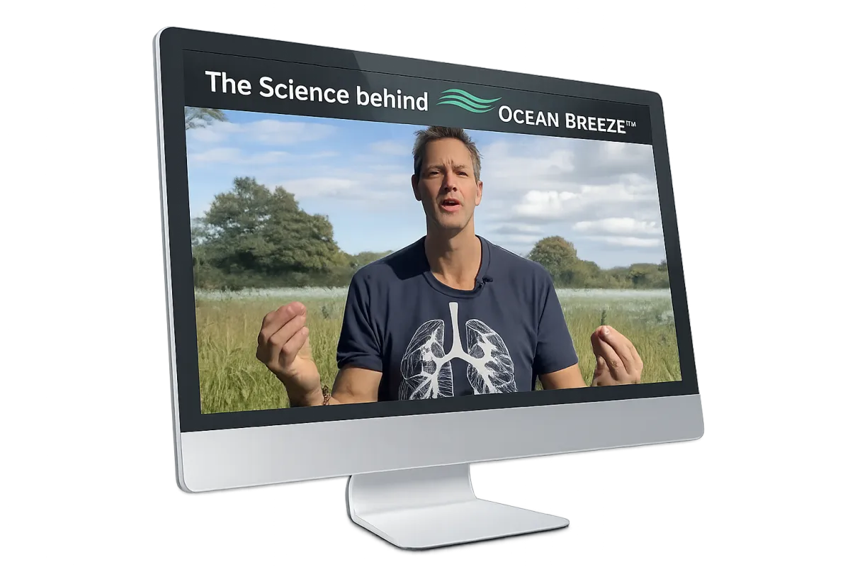 14-Day Ocean Breeze™ Challenge course bonuses - three bonuses included: the 4 Common Breathing Mistakes PDF, the 2023 Stanford-linked science download showing breathwork outperforms mindfulness meditation, and a bonus video unpacking the physiology behind the Ocean Breeze™ technique.
