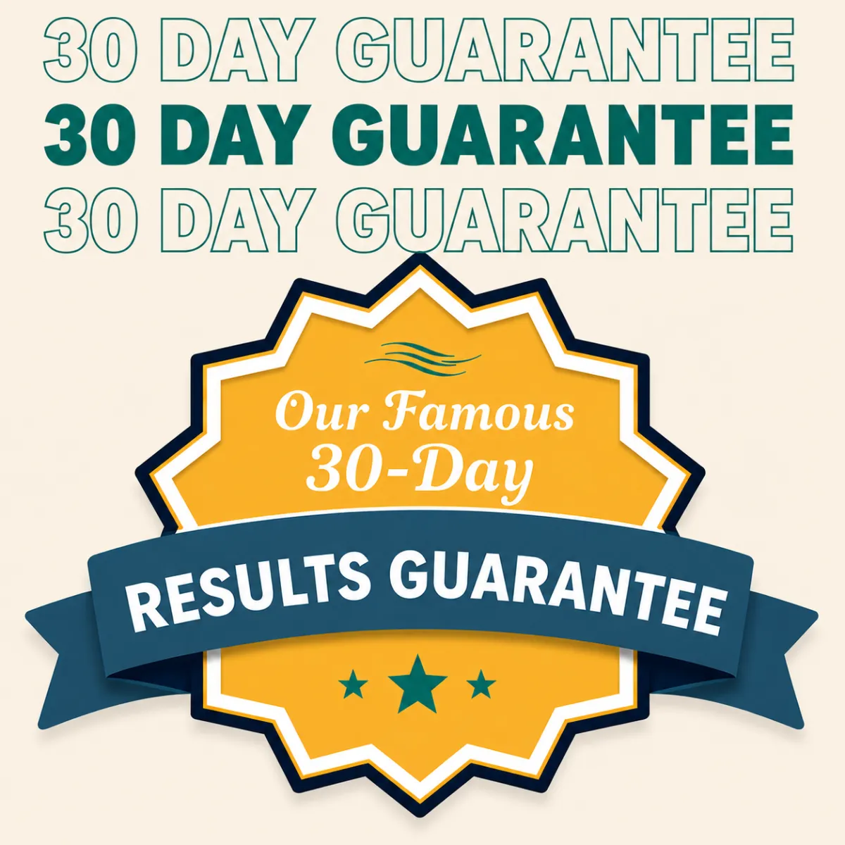 Alt text: 14-Day Results Guarantee badge for the 14-Day Ocean Breeze™ Challenge - full refund within 14 days if not completely satisfied, no questions asked.