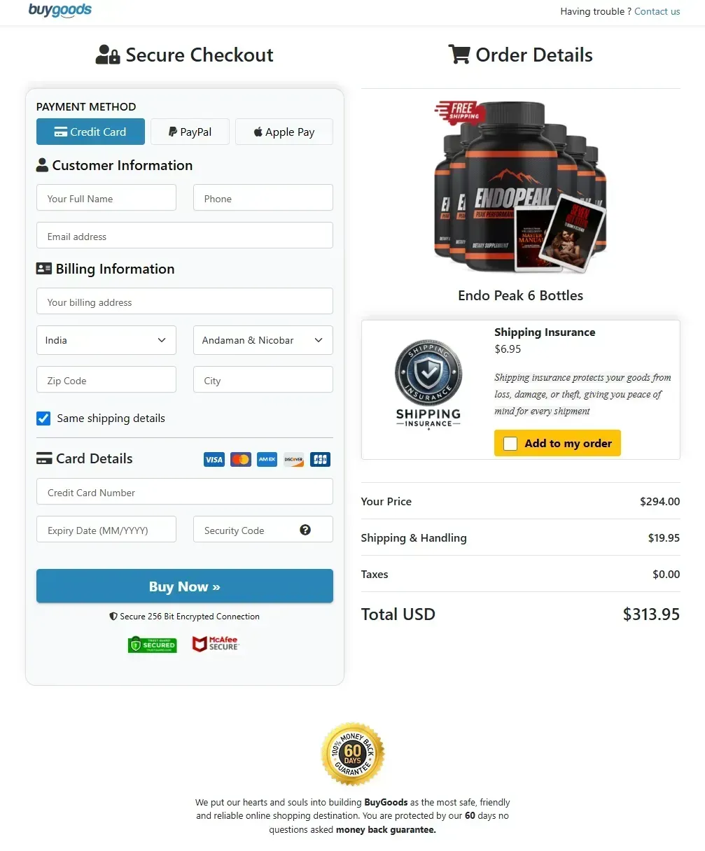 endopeak order page