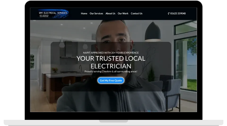 Screenshot of the SPM Electrical website transformed into a high-performing lead generator for electricians, driving more calls and quote requests