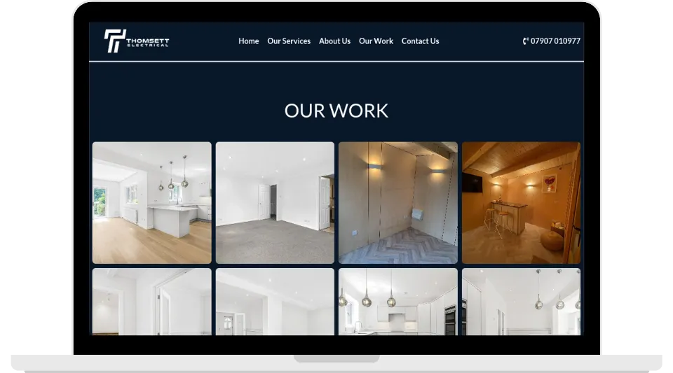 Screenshot of the Thomsett Electrical website optimised for Google ranking, driving local leads and converting visitors into customers