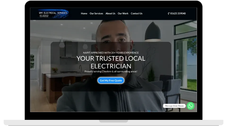 Screenshot of the SPM Electrical website transformed into a high-performing lead generator for electricians, driving more calls and quote requests