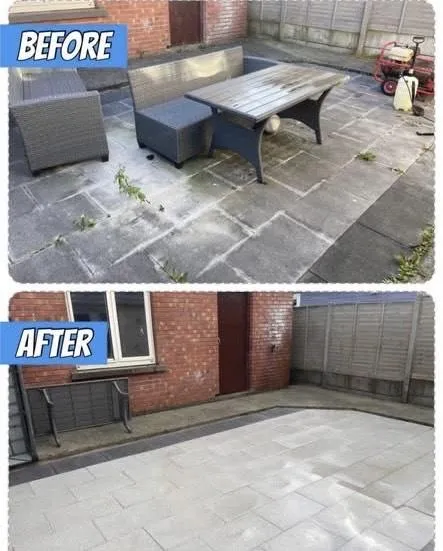 Patio cleaning with professional pressure washing equipment