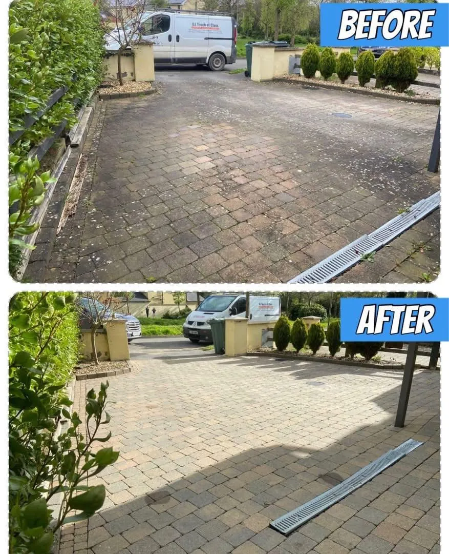 Before and after driveway power washing in Balbriggan