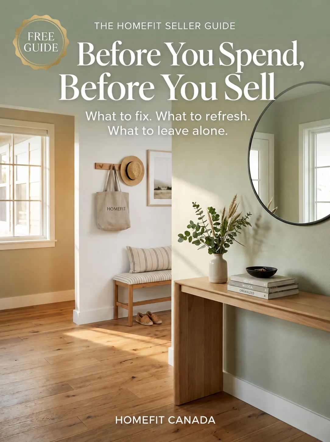 Editorial cover of Seller Guide with FREE GUIDE badge and HomeFit wordmark