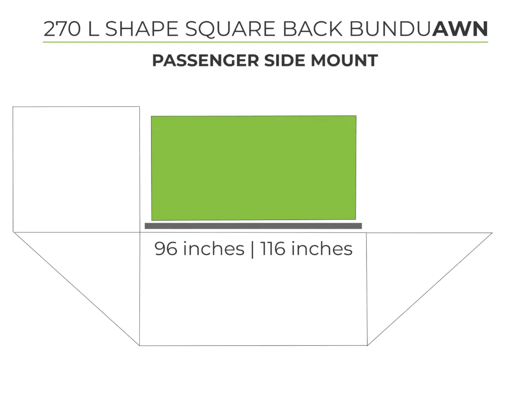 Diagram of a 270 L-shape square-back awning for the passenger side.