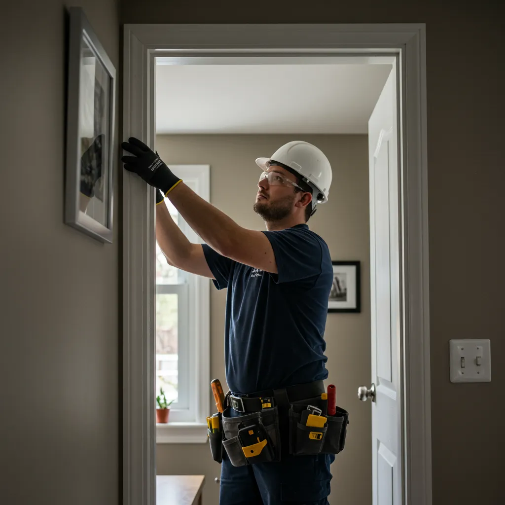 a black garage door with a light on it