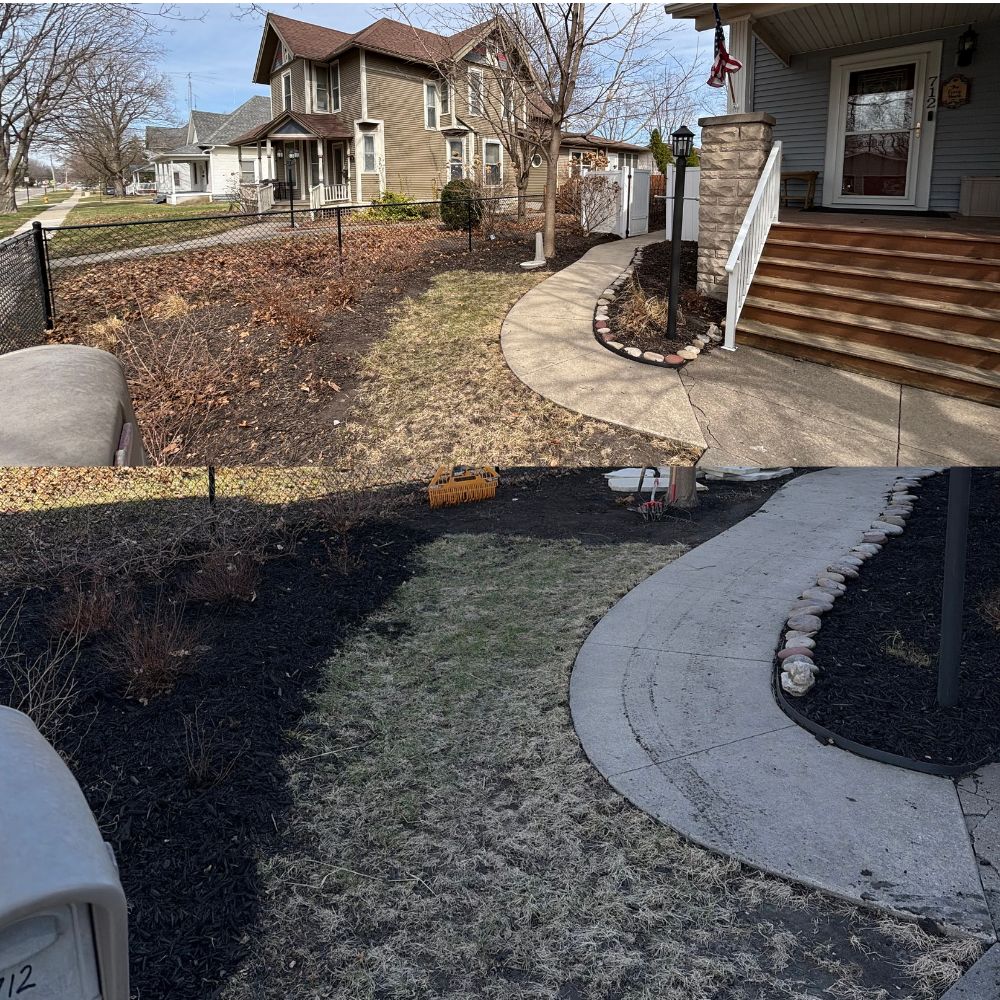 Landscape cleanup in Washington Iowa showing before and after results of yard improvement