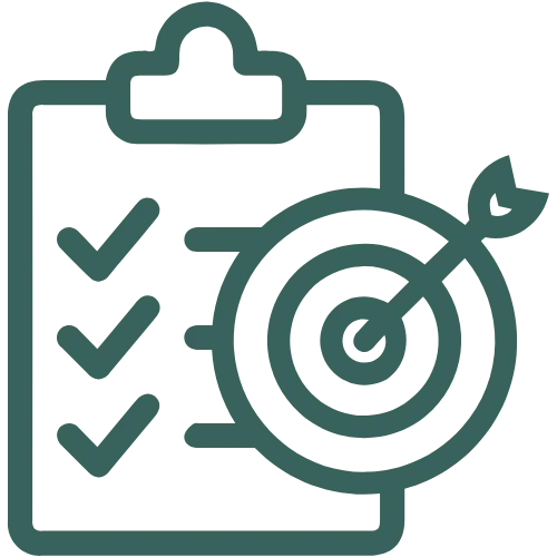 Icon of a clipboard with a gear and checklist, showing frustration with ineffective marketing plans.