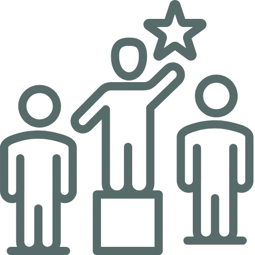 Icon of a bar chart with people figures, symbolizing the challenge of staying competitive in a crowded market.
