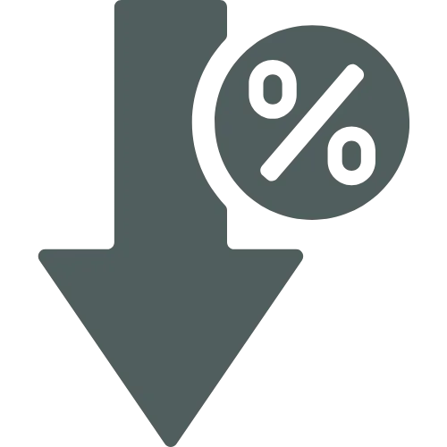 Downward arrow with percent icon representing low team motivation.
