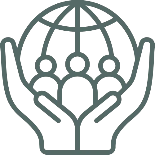 Icon of a globe with interconnected lines, symbolizing a supportive community of business owners sharing best practices.