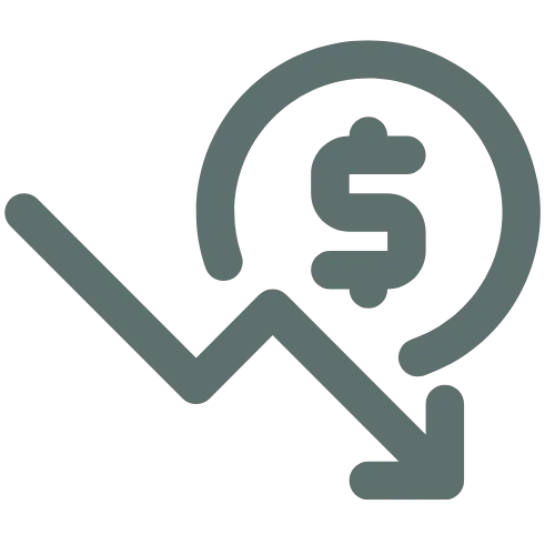 Icon of a declining bar graph, representing revenue stalls and cash flow challenges for small businesses.
