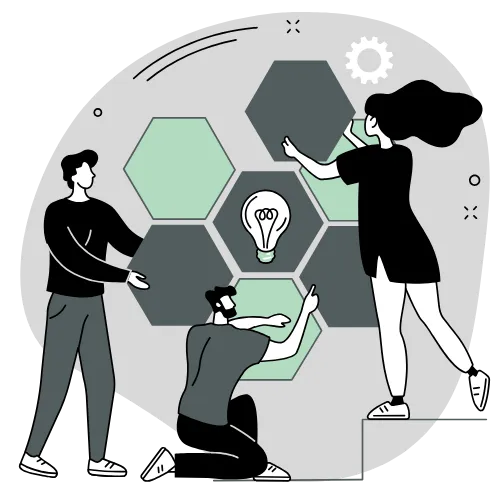 Illustration of a team analyzing data and charts, symbolizing mastering business skills through actionable assessments.