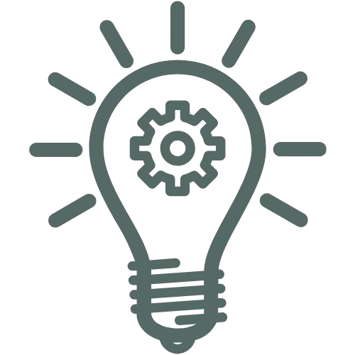 Icon of a lightbulb with rays, representing starting your business education and gaining new insights.