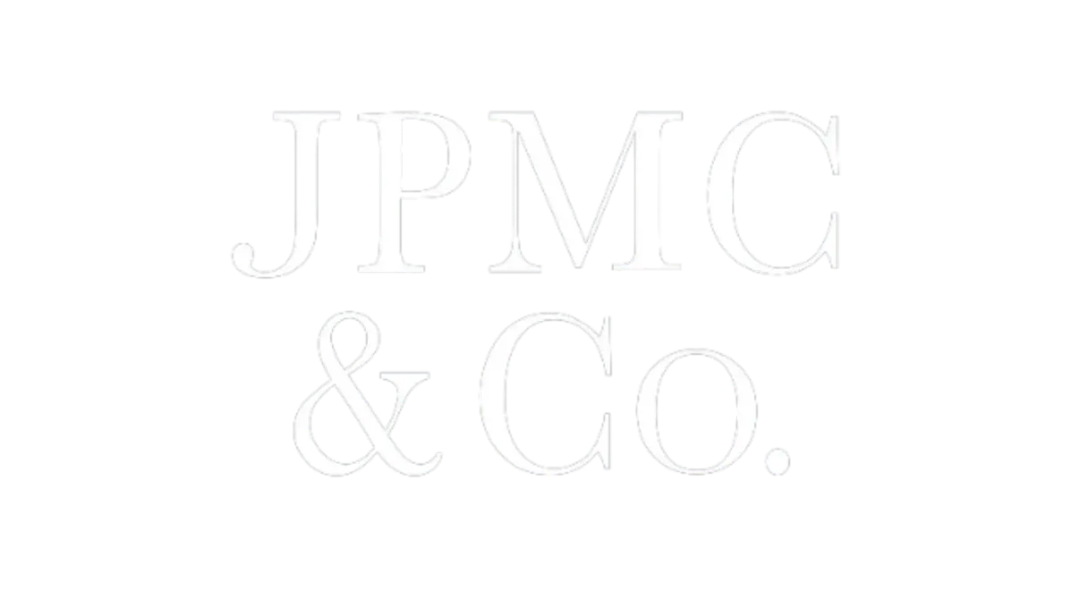 JPMC & Co. logo - White text on a black background, featuring the letters 'JPMC' in a classic serif font above '& Co.' in a matching smaller serif font.