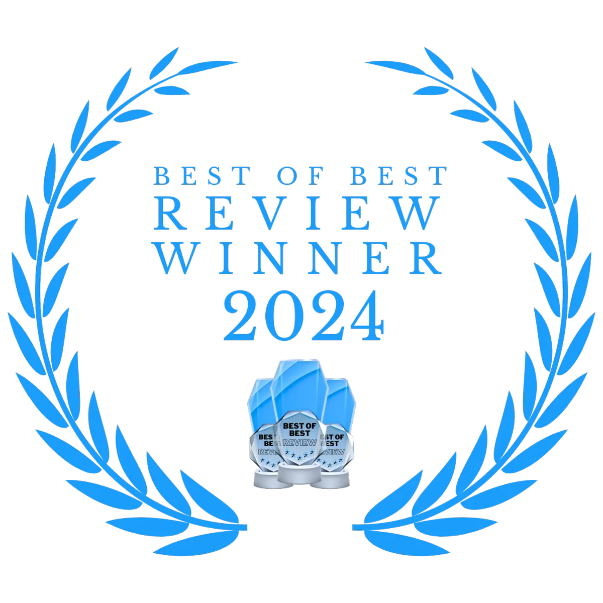 Best of Best Review Winner 2024 awarded to RAMS by Baz, featuring a black shield design with a white ribbon, laurel leaves, and a trophy icon, symbolizing excellence and transformative leadership coaching.