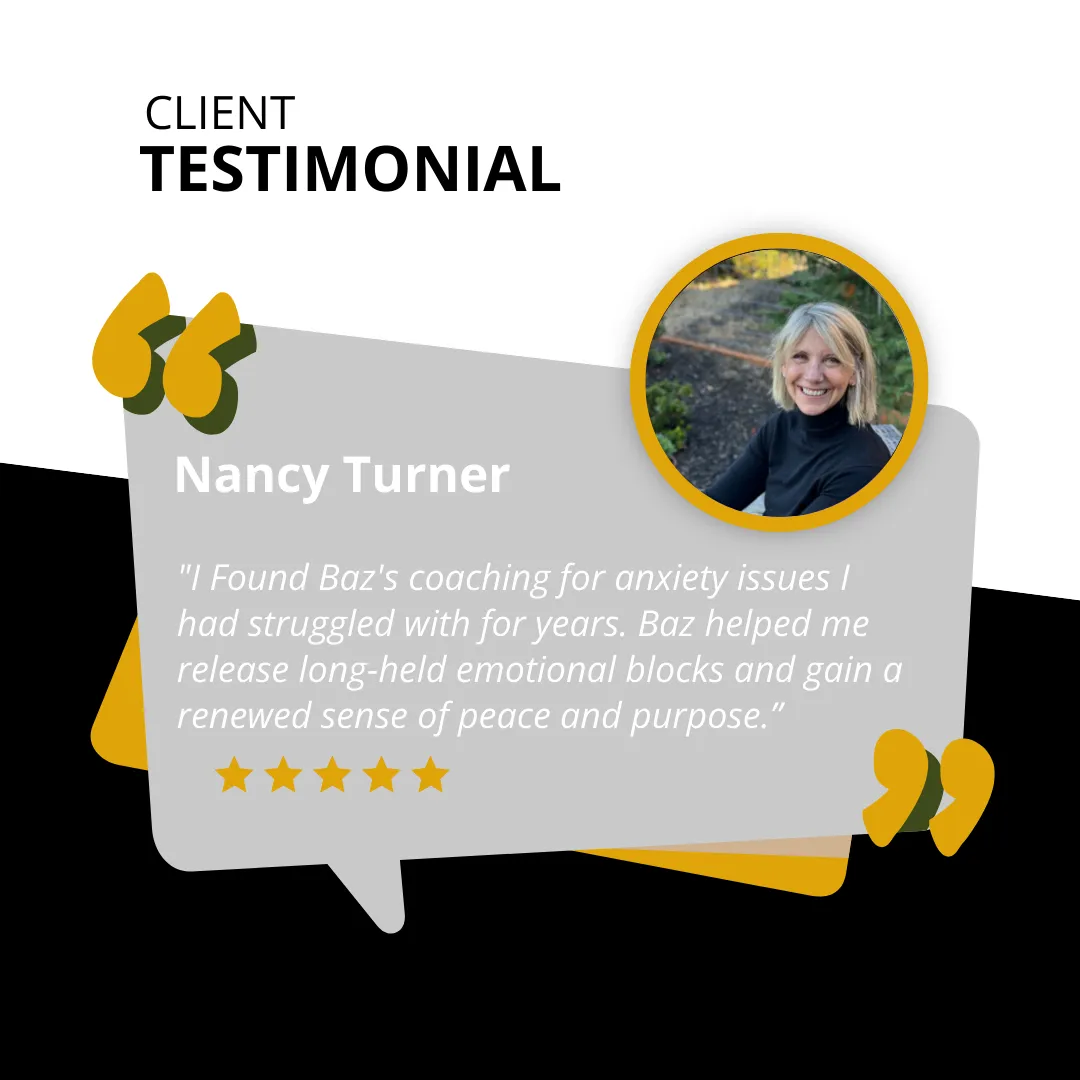 Nancy Turner testimonial on RAMS By Baz coaching—emotional healing and anxiety relief for high-achieving women reclaiming inner peace