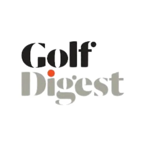Golf Digest logo featuring bold black and gray serif typography with a red dot accent, representing a leading authority in golf news, instruction, and lifestyle.