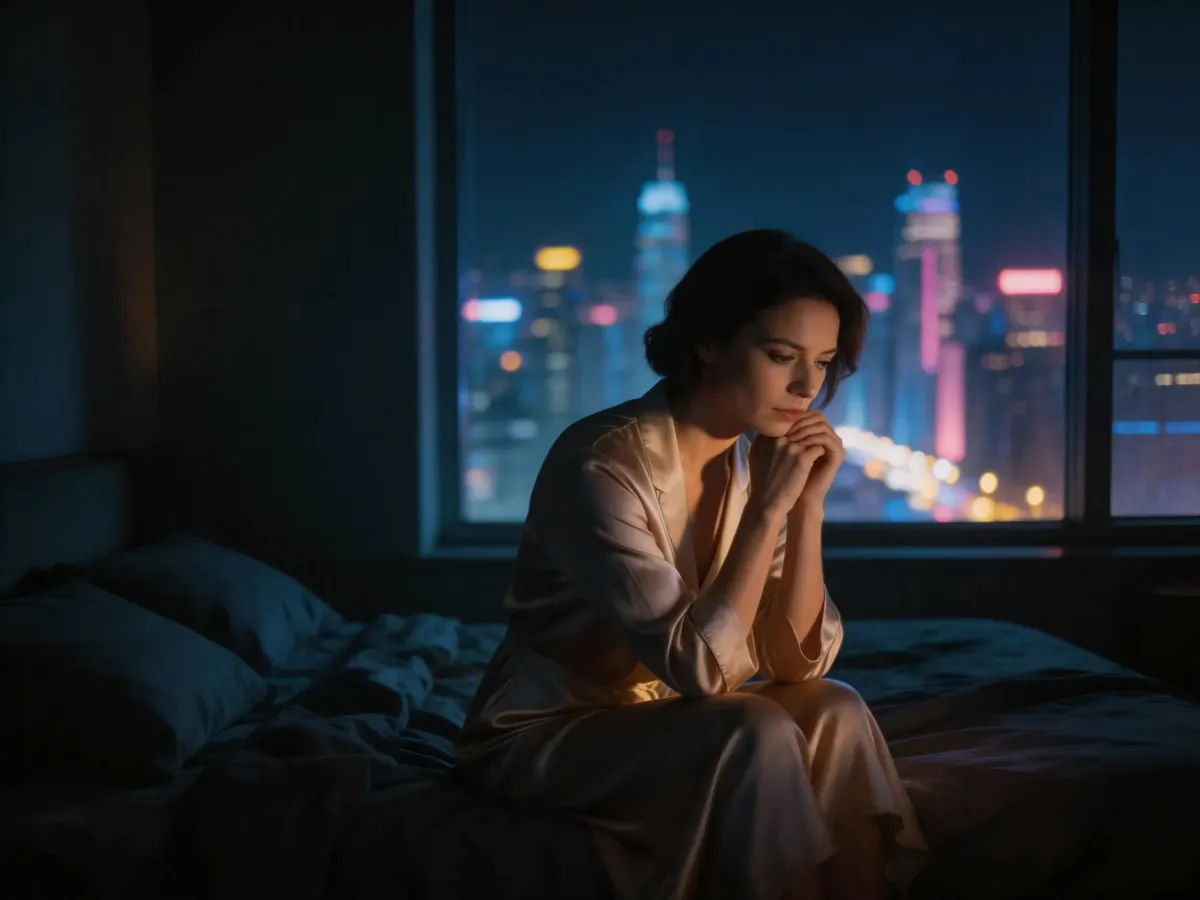 Toxic productivity: an executive still working at 4 AM by a city window