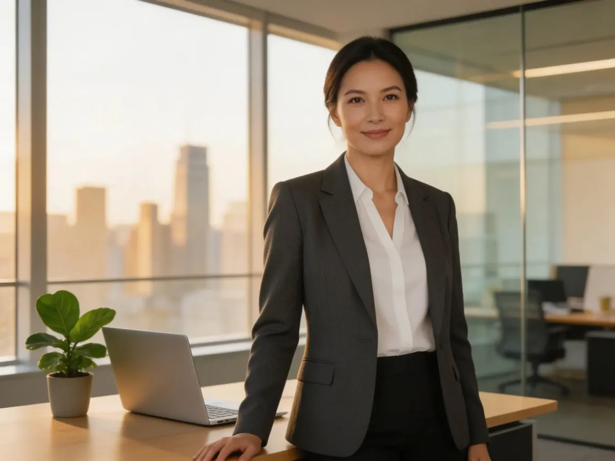 Composed executive trusting her own judgment, illustrating how leaders rebuild self-trust
