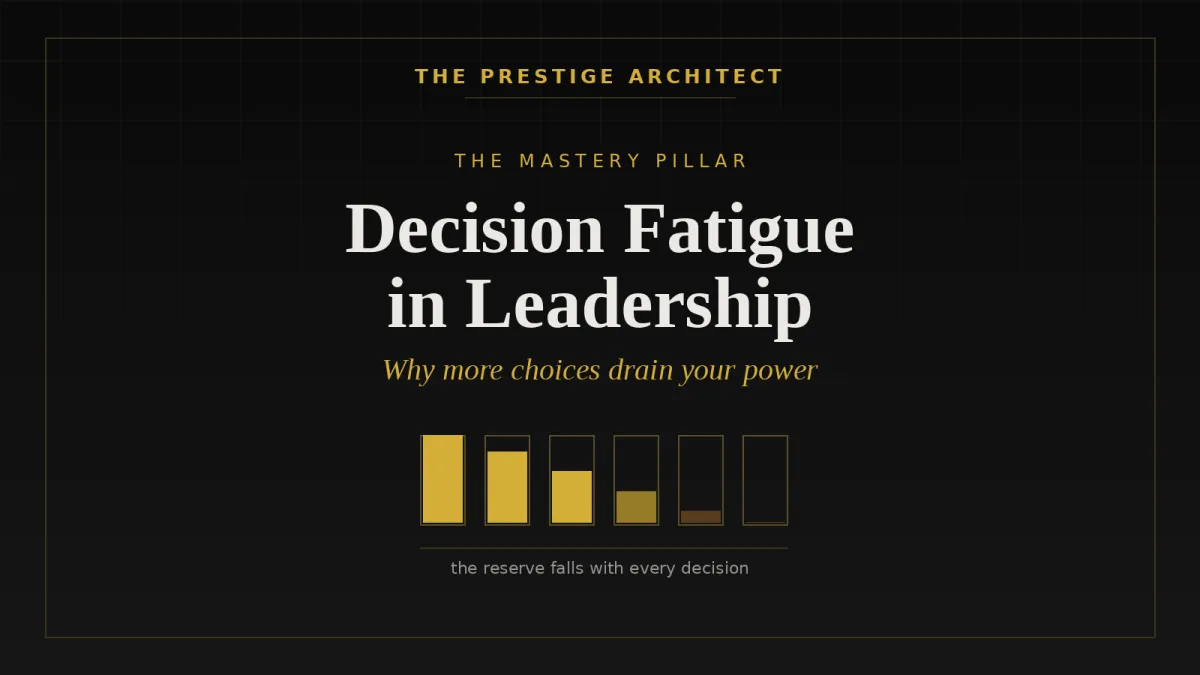 Executive facing decision fatigue in leadership, the Mastery pillar of Sovereign Leadership