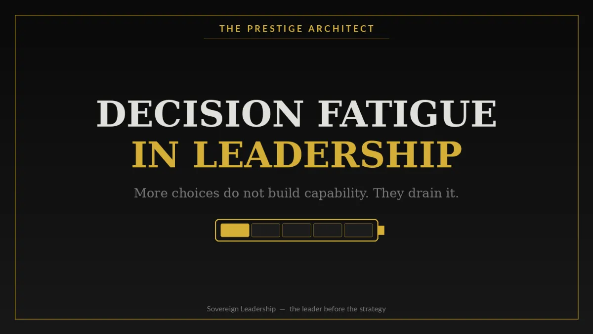 Depleted executive facing decision fatigue in leadership, a Mastery and Systems reset