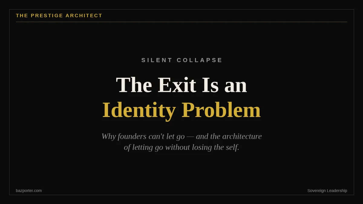 Editorial cover stating the exit is an identity problem for founders facing Silent Collapse