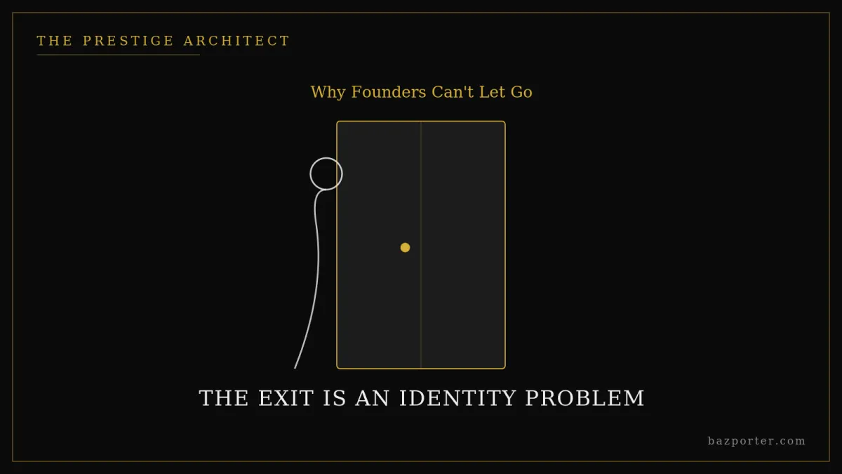 Founder facing the exit door confronting the identity problem of letting go in Sovereign Leadership