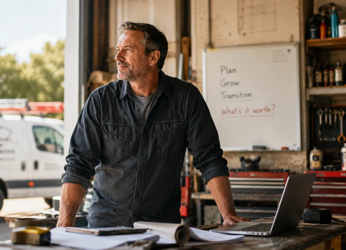 Business owner planning an exit strategy with compass and documents