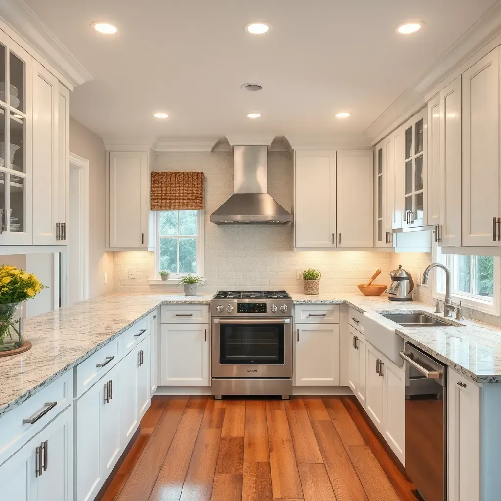 Detailed modern kitchen in Laurel, VA with sleek cabinets, granite countertops, and contemporary lighting.