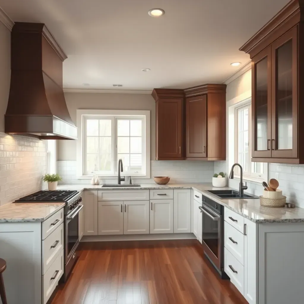 Detailed modern kitchen remodel in Woodlake, VA featuring sleek cabinetry, granite countertops, and elegant lighting.