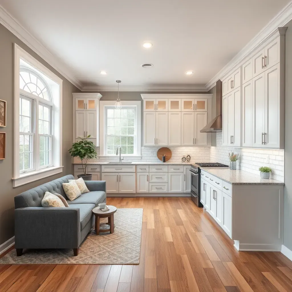 Modern Henrico, VA home with fresh gray siding, white trim, landscaped yard, new porch, paver driveway, and stylish lighting.
